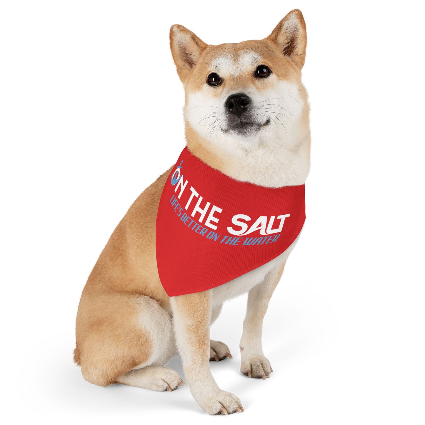 Pet Bandana Collar — "On The Salt: Life's Better on the Water" Red Dog Bandana for Boating & Beach Lovers