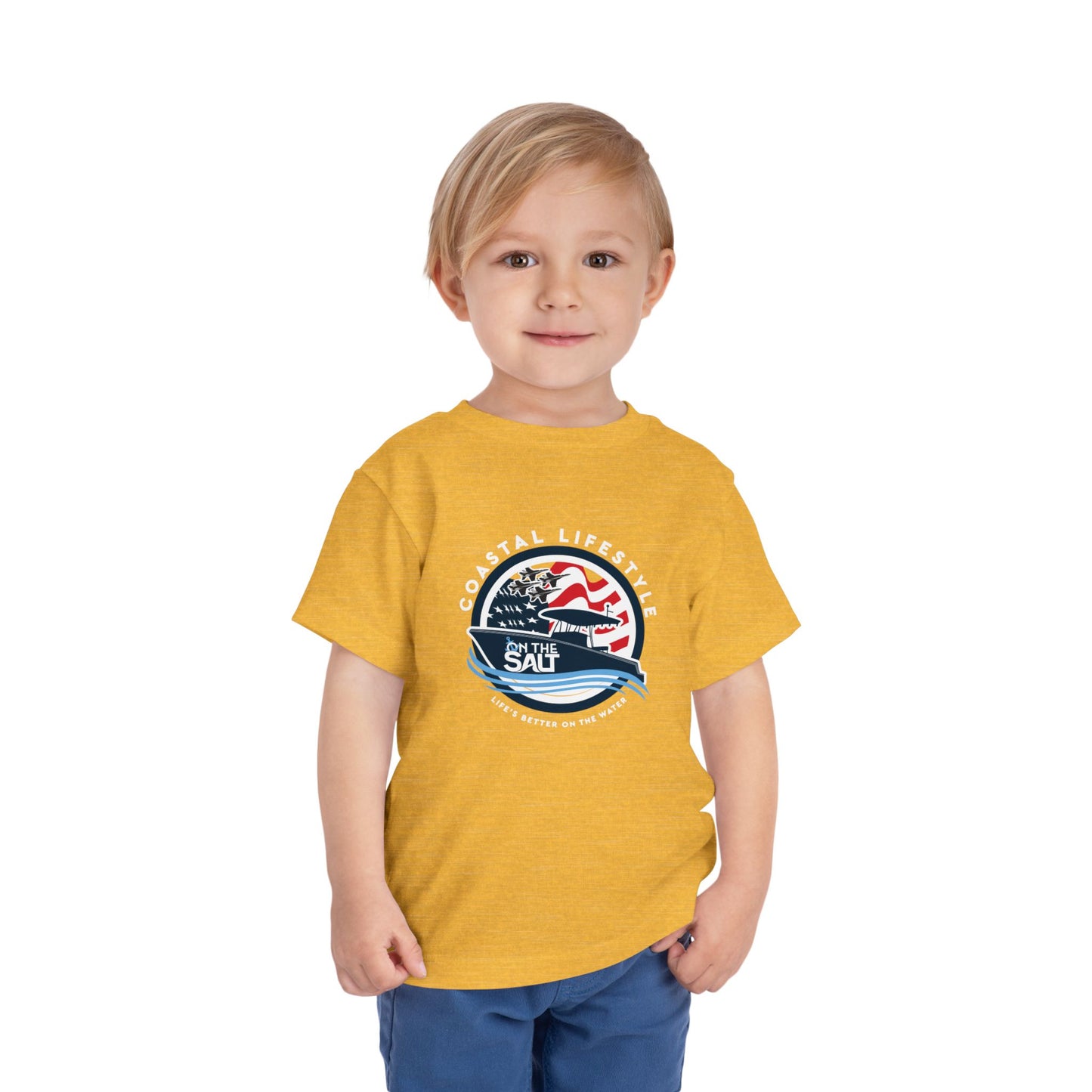 Toddler Tee - "Born to Be Salty" Nautical American Flag Boat Graphic