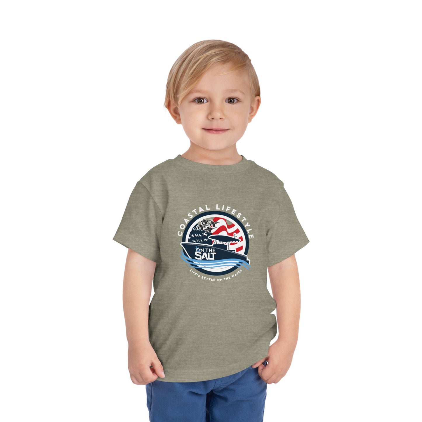 Toddler Tee - "Born to Be Salty" Nautical American Flag Boat Graphic