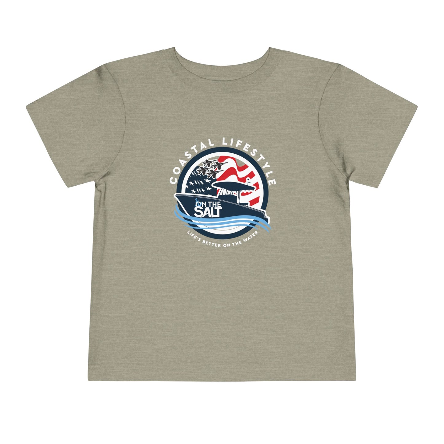 Toddler Tee - "Born to Be Salty" Nautical American Flag Boat Graphic