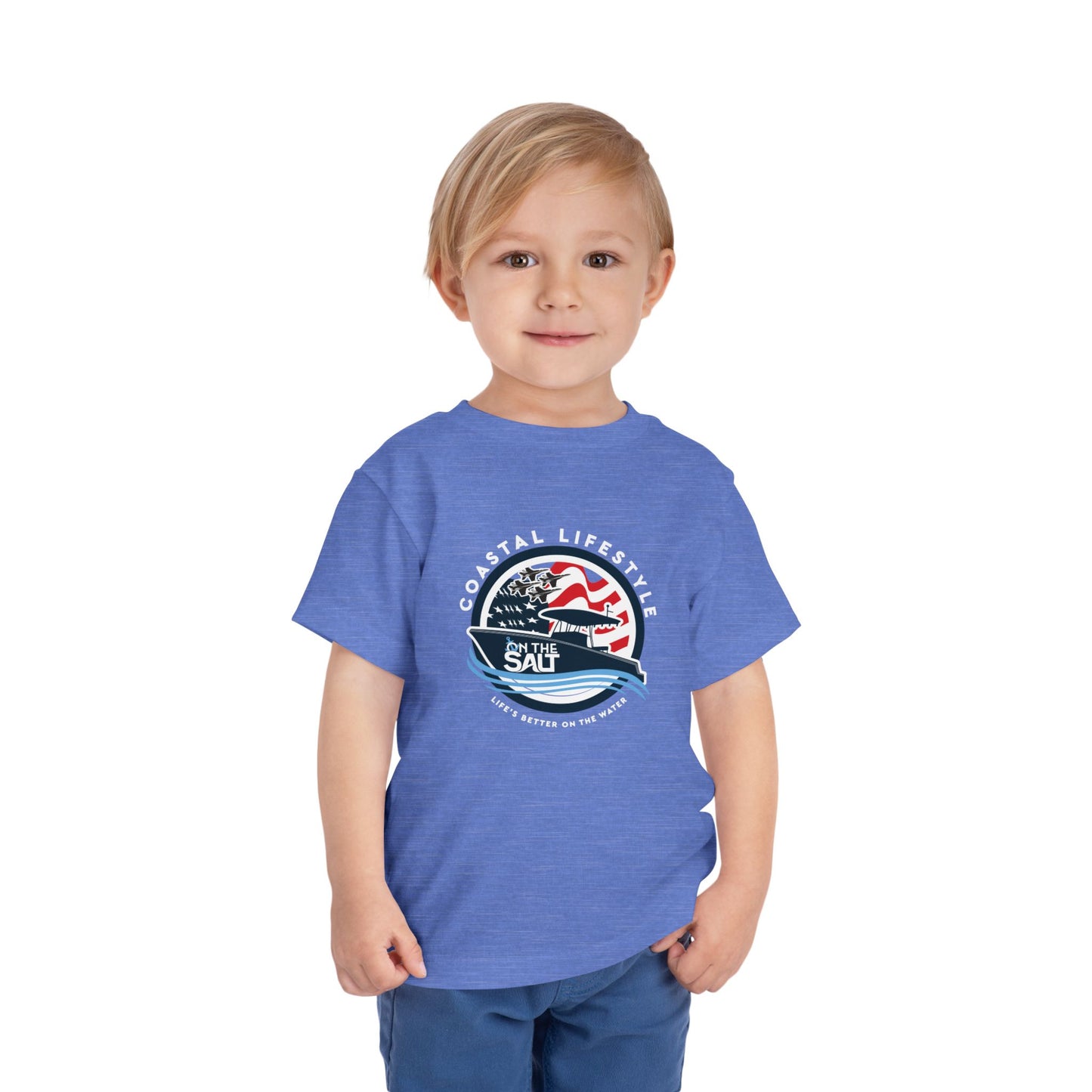 Toddler Tee - "Born to Be Salty" Nautical American Flag Boat Graphic