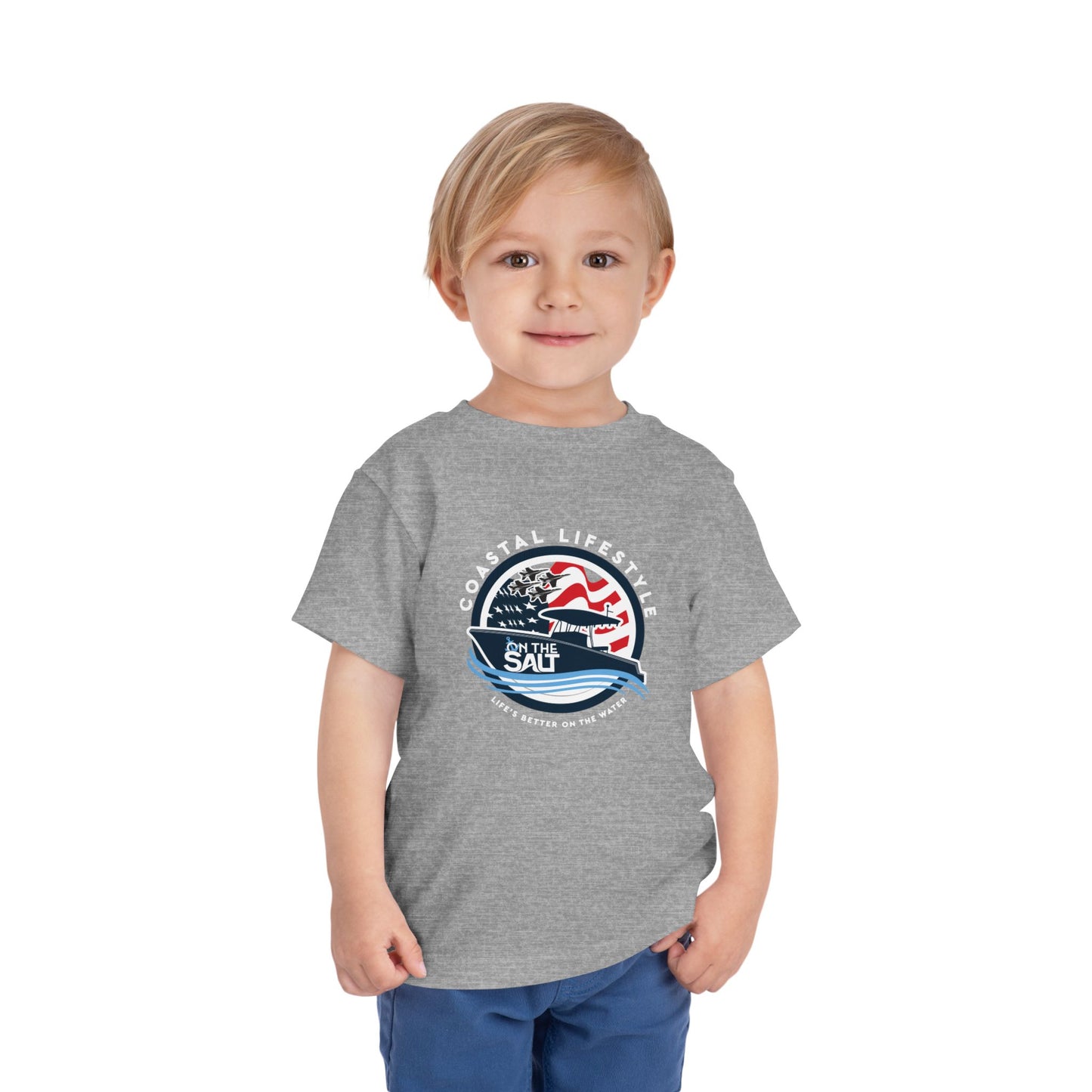 Toddler Tee - "Born to Be Salty" Nautical American Flag Boat Graphic