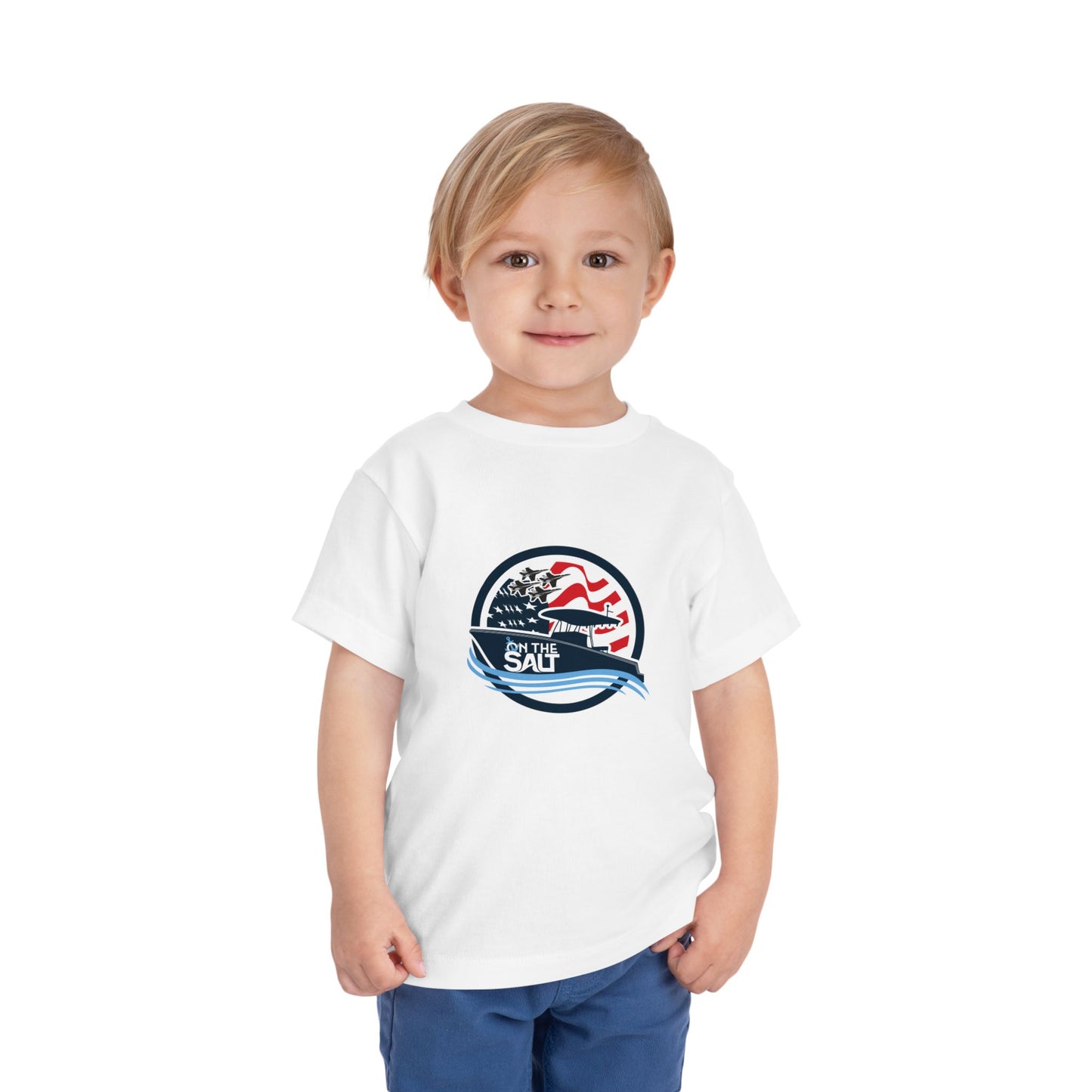 Toddler Tee - "Born to Be Salty" Nautical American Flag Boat Graphic