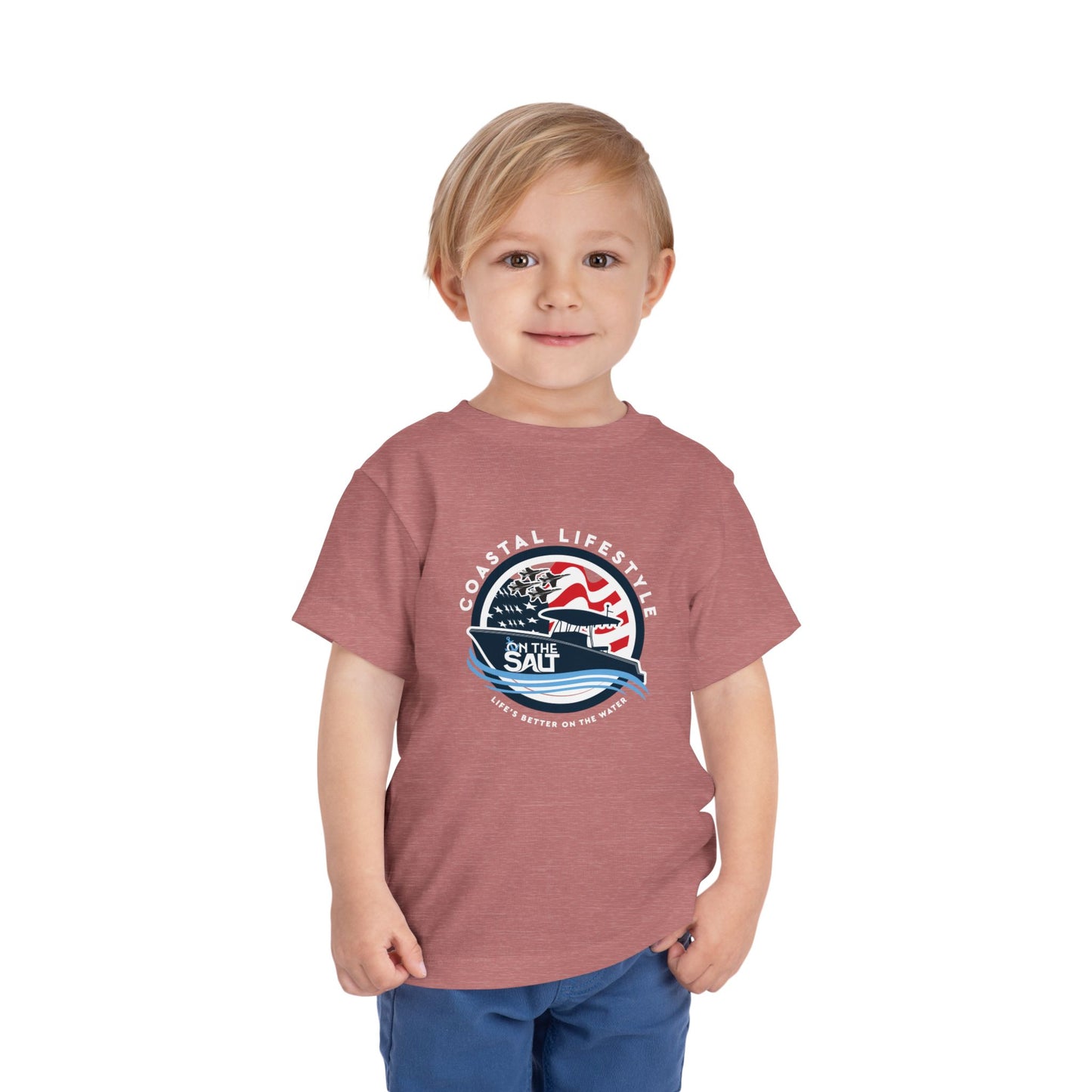 Toddler Tee - "Born to Be Salty" Nautical American Flag Boat Graphic