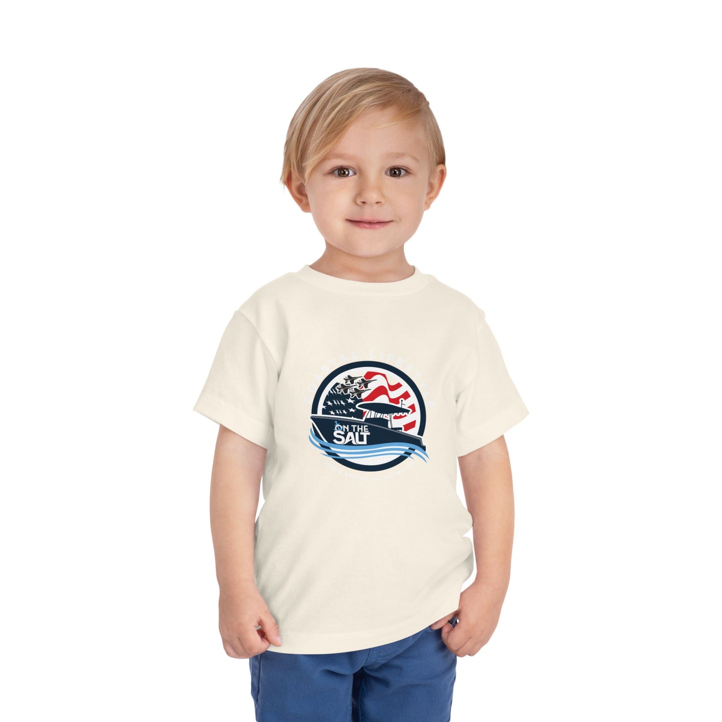 Toddler Tee - "Born to Be Salty" Nautical American Flag Boat Graphic