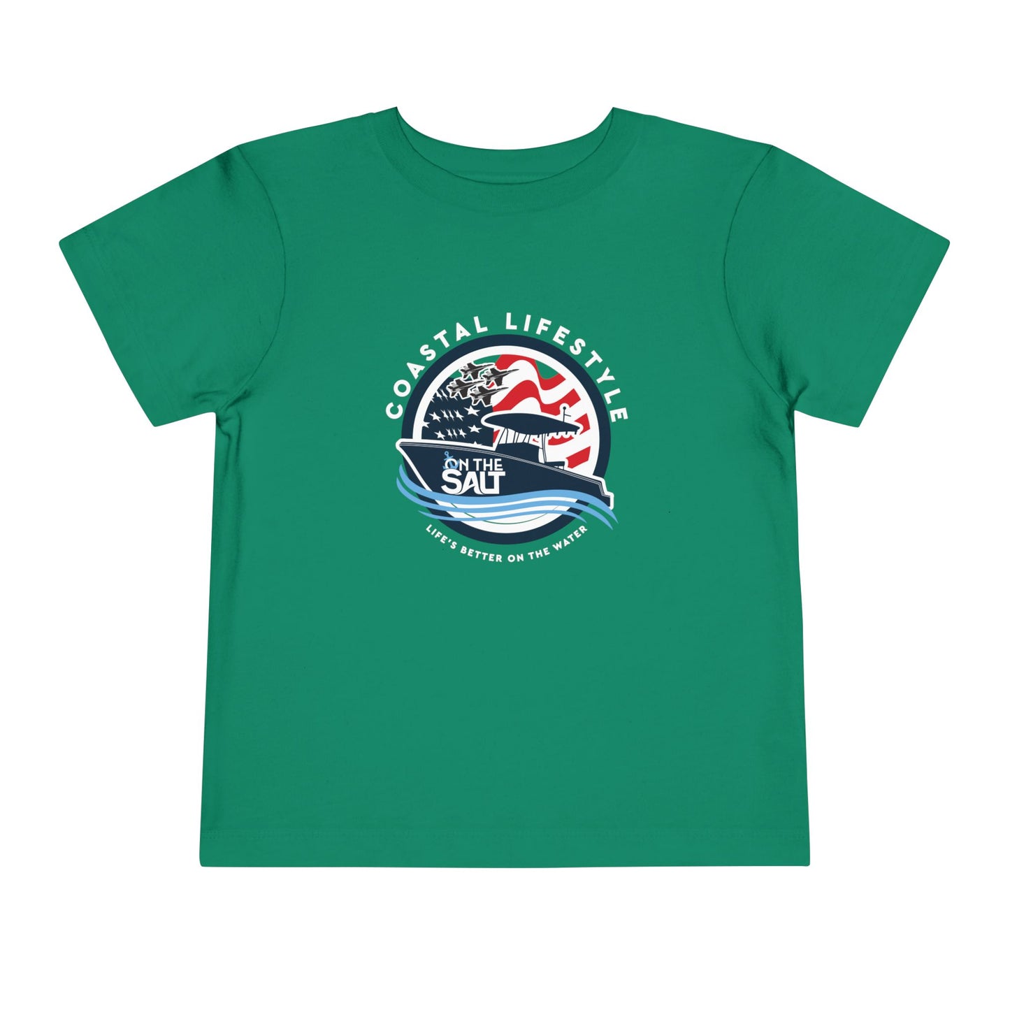 Toddler Tee - "Born to Be Salty" Nautical American Flag Boat Graphic
