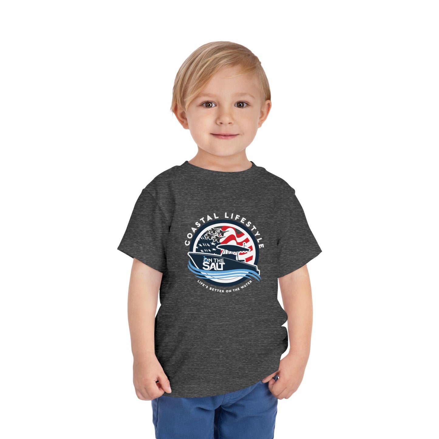 Toddler Tee - "Born to Be Salty" Nautical American Flag Boat Graphic