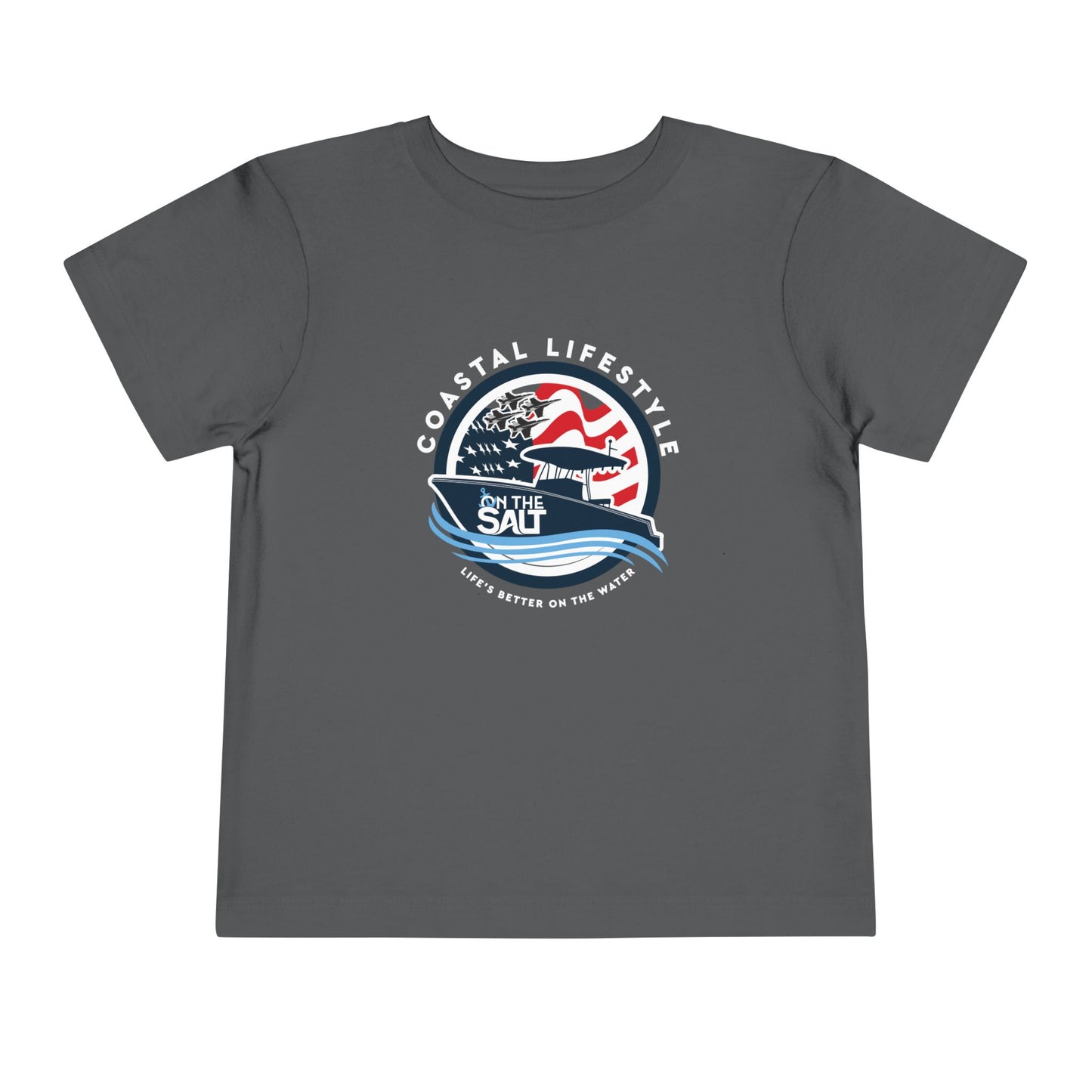 Toddler Tee - "Born to Be Salty" Nautical American Flag Boat Graphic