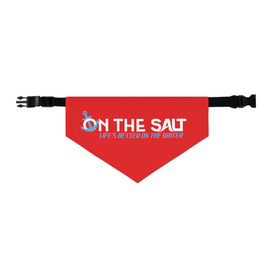 Pet Bandana Collar — "On The Salt: Life's Better on the Water" Red Dog Bandana for Boating & Beach Lovers