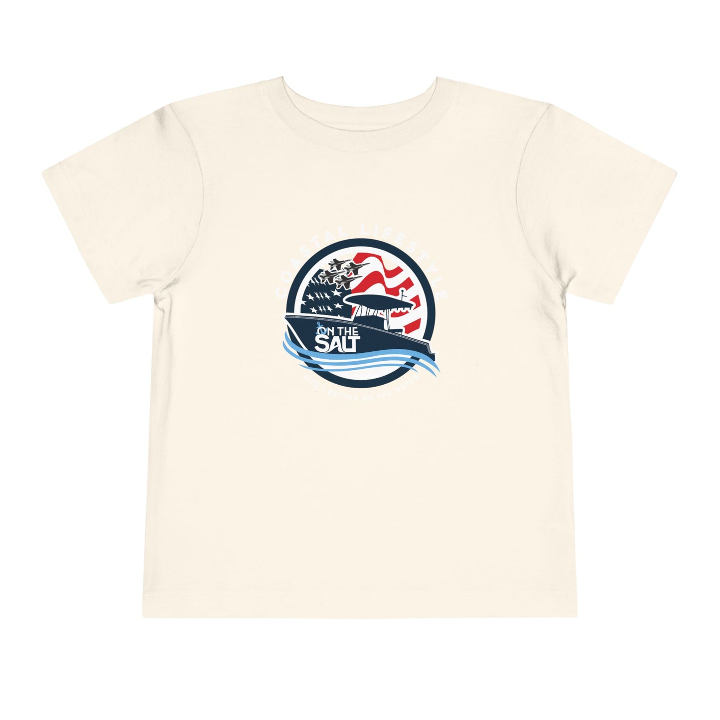 Toddler Tee - "Born to Be Salty" Nautical American Flag Boat Graphic