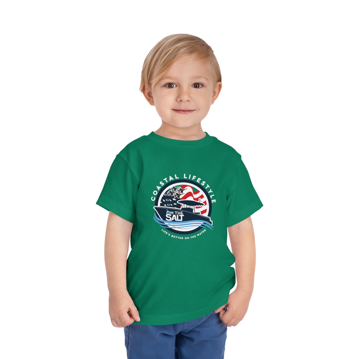 Toddler Tee - "Born to Be Salty" Nautical American Flag Boat Graphic