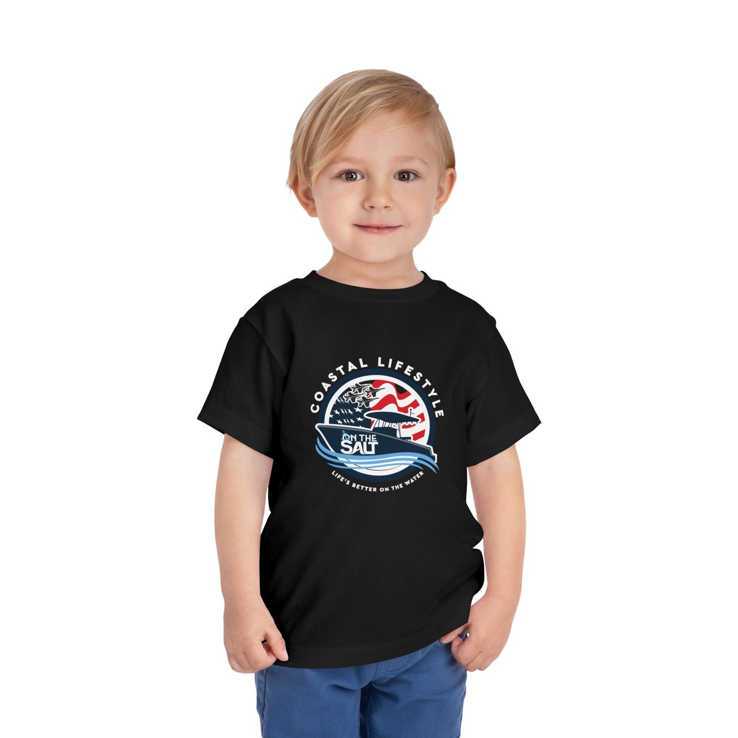 Toddler Tee - "Born to Be Salty" Nautical American Flag Boat Graphic