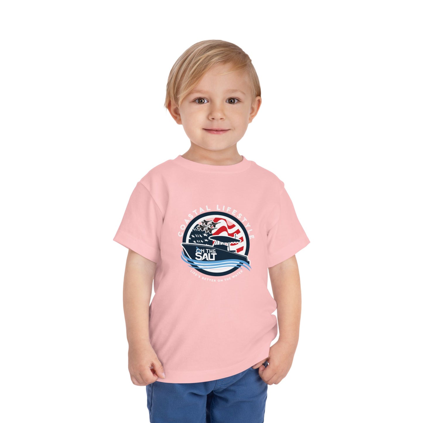 Toddler Tee - "Born to Be Salty" Nautical American Flag Boat Graphic