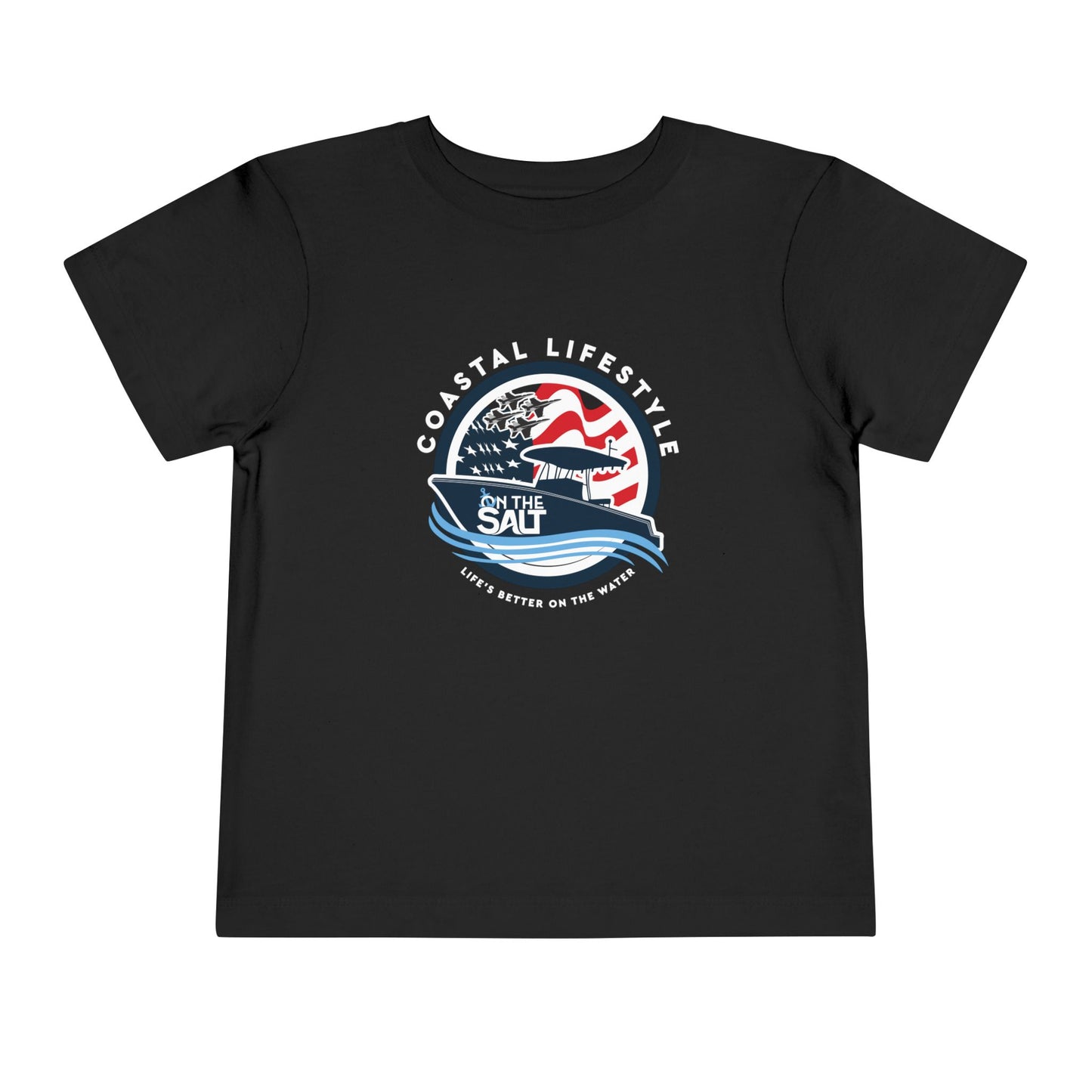 Toddler Tee - "Born to Be Salty" Nautical American Flag Boat Graphic