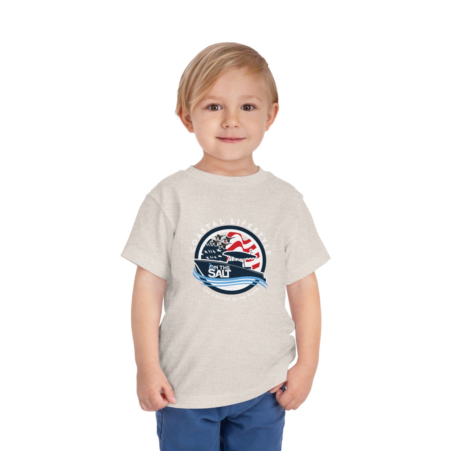 Toddler Tee - "Born to Be Salty" Nautical American Flag Boat Graphic