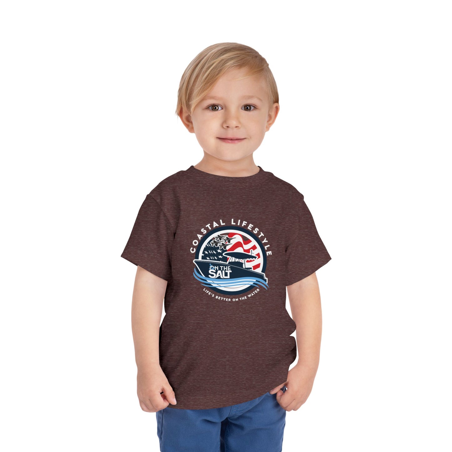 Toddler Tee - "Born to Be Salty" Nautical American Flag Boat Graphic