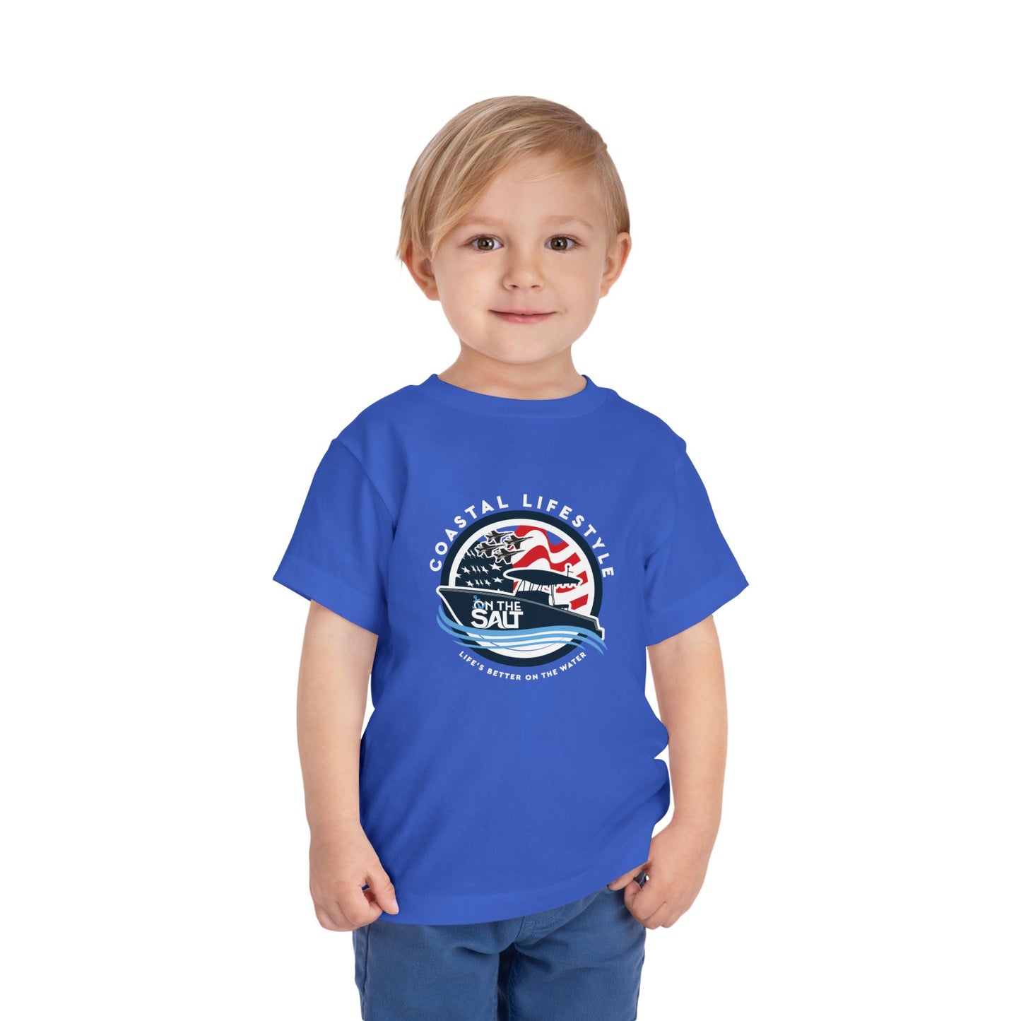 Toddler Tee - "Born to Be Salty" Nautical American Flag Boat Graphic