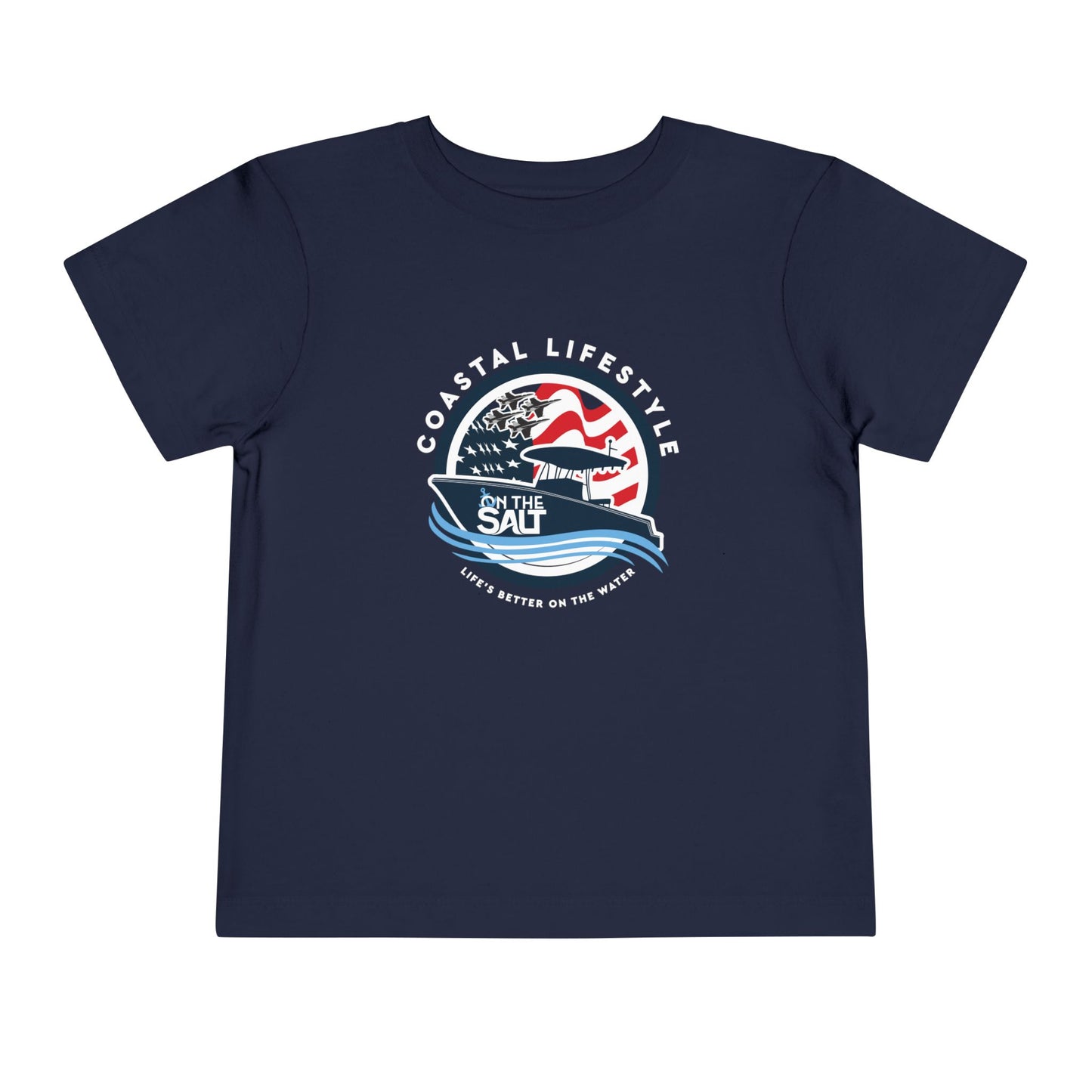 Toddler Tee - "Born to Be Salty" Nautical American Flag Boat Graphic