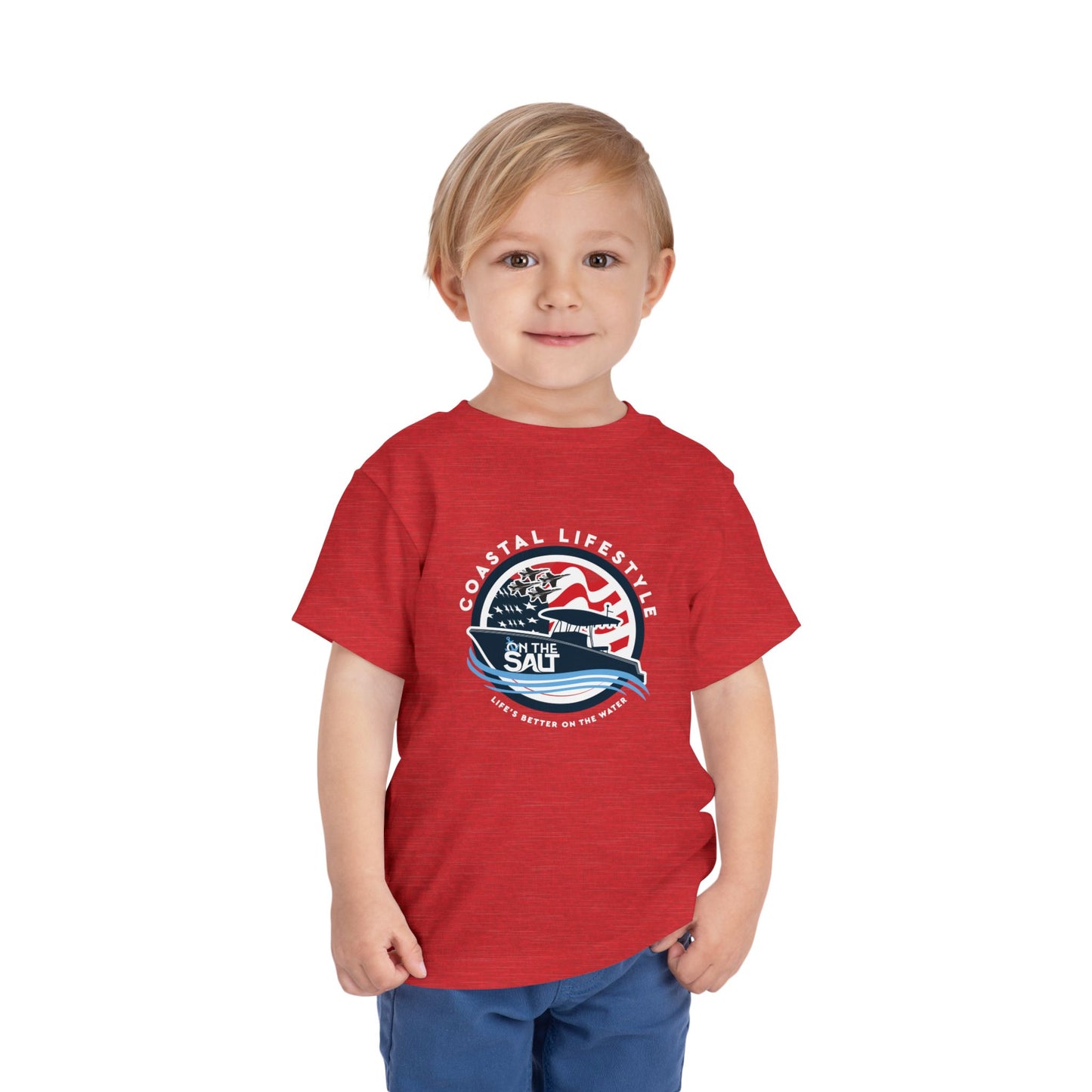 Toddler Tee - "Born to Be Salty" Nautical American Flag Boat Graphic