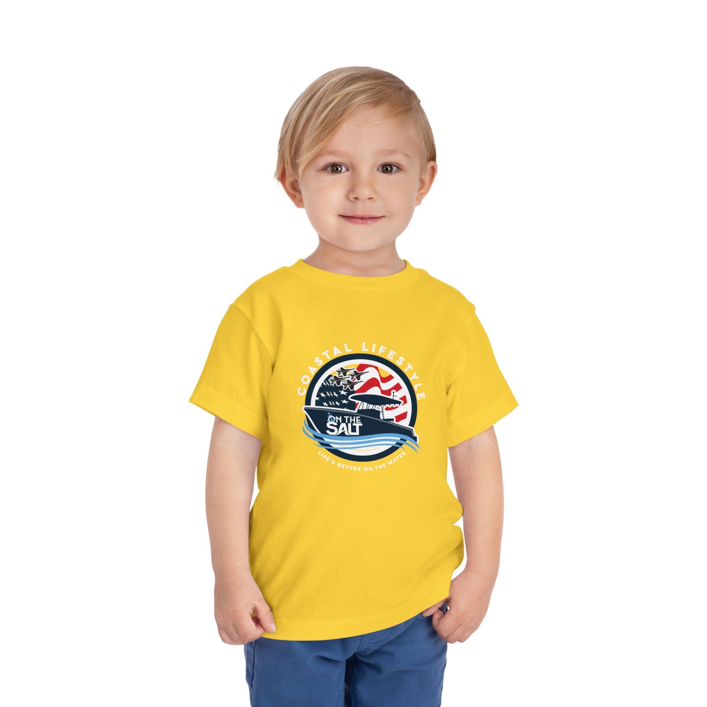 Toddler Tee - "Born to Be Salty" Nautical American Flag Boat Graphic