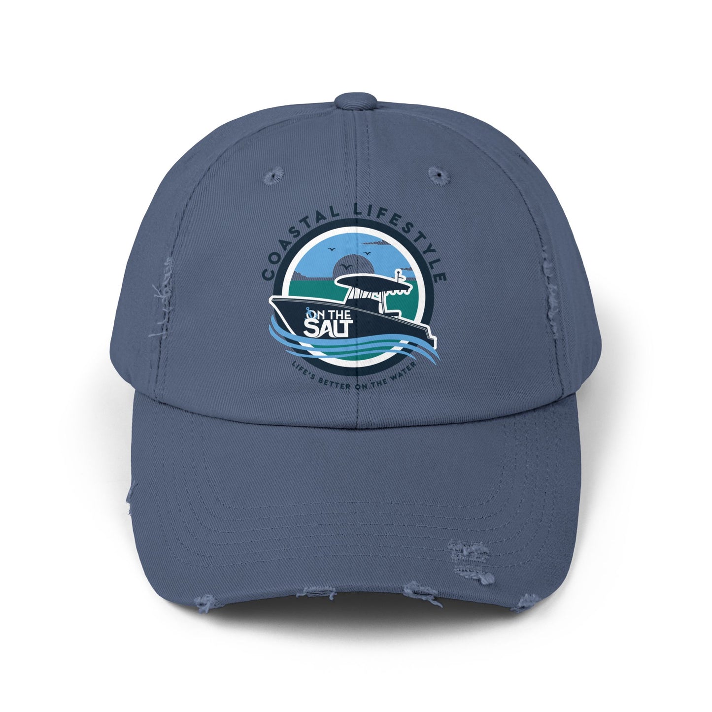 Blue cap with a logo on a white background