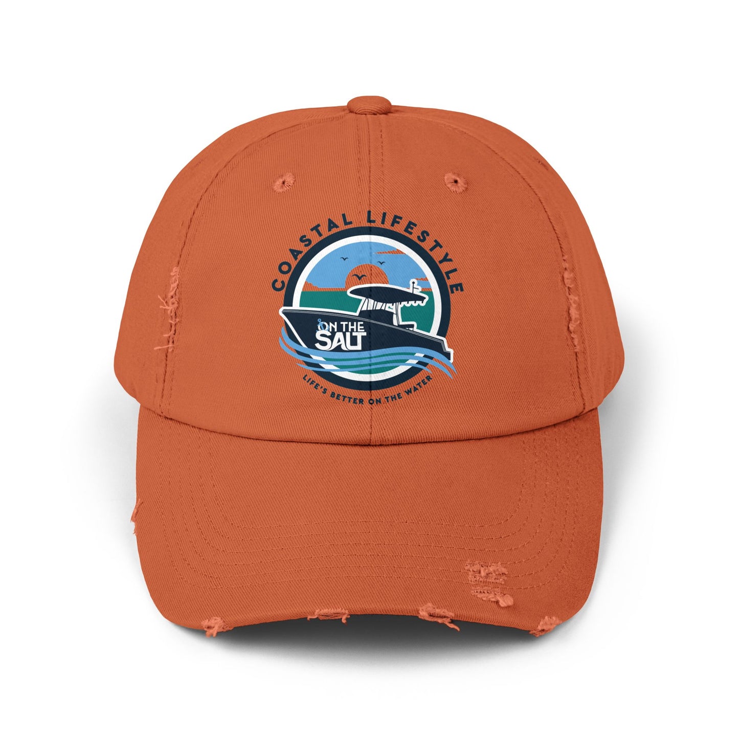 Orange cap with a logo on a white background