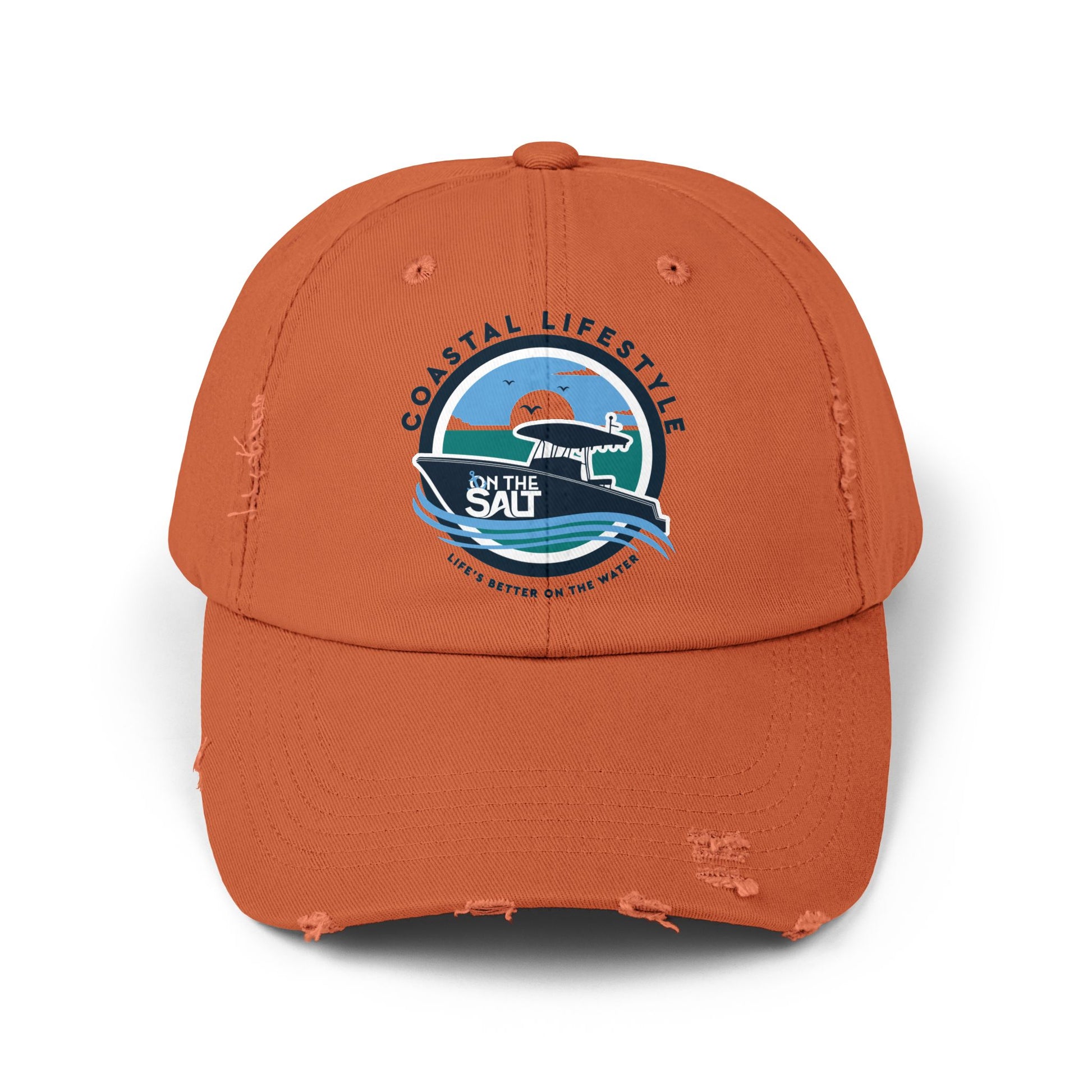 Orange cap with a logo on a white background