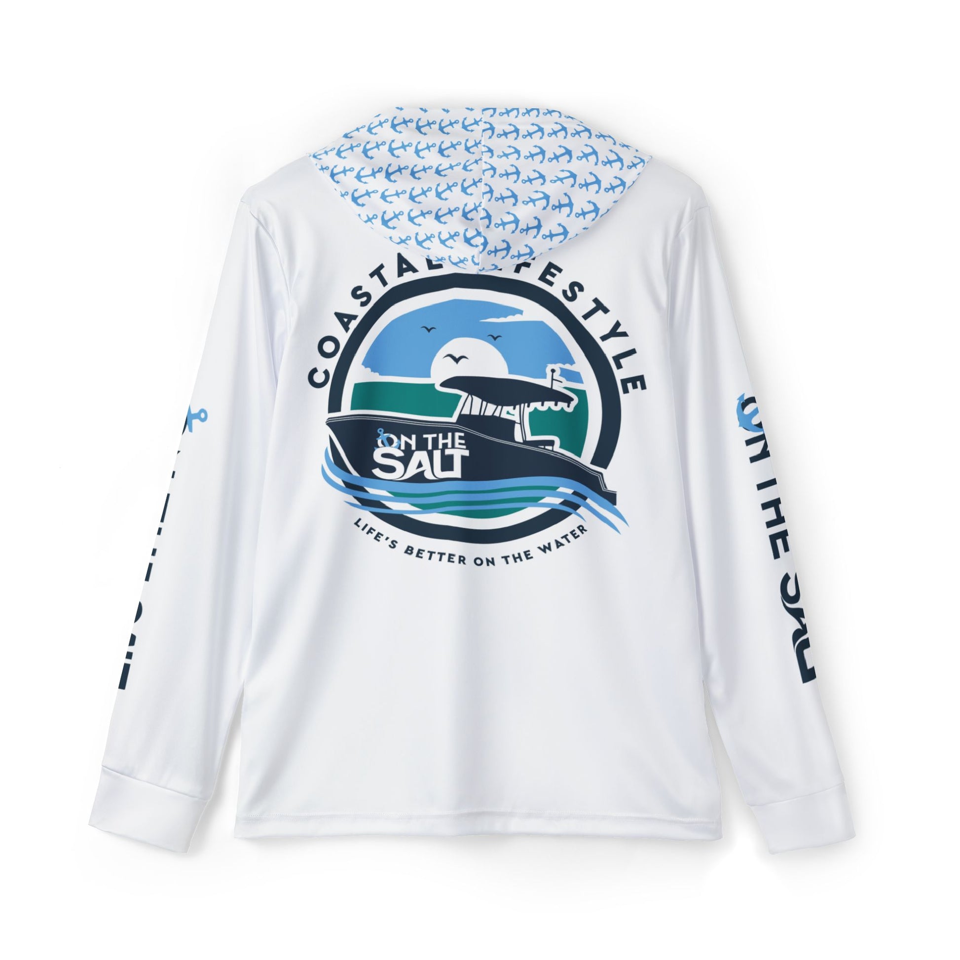 White long-sleeve shirt with 'On The Salt' coastal lifestyle graphic on a white background