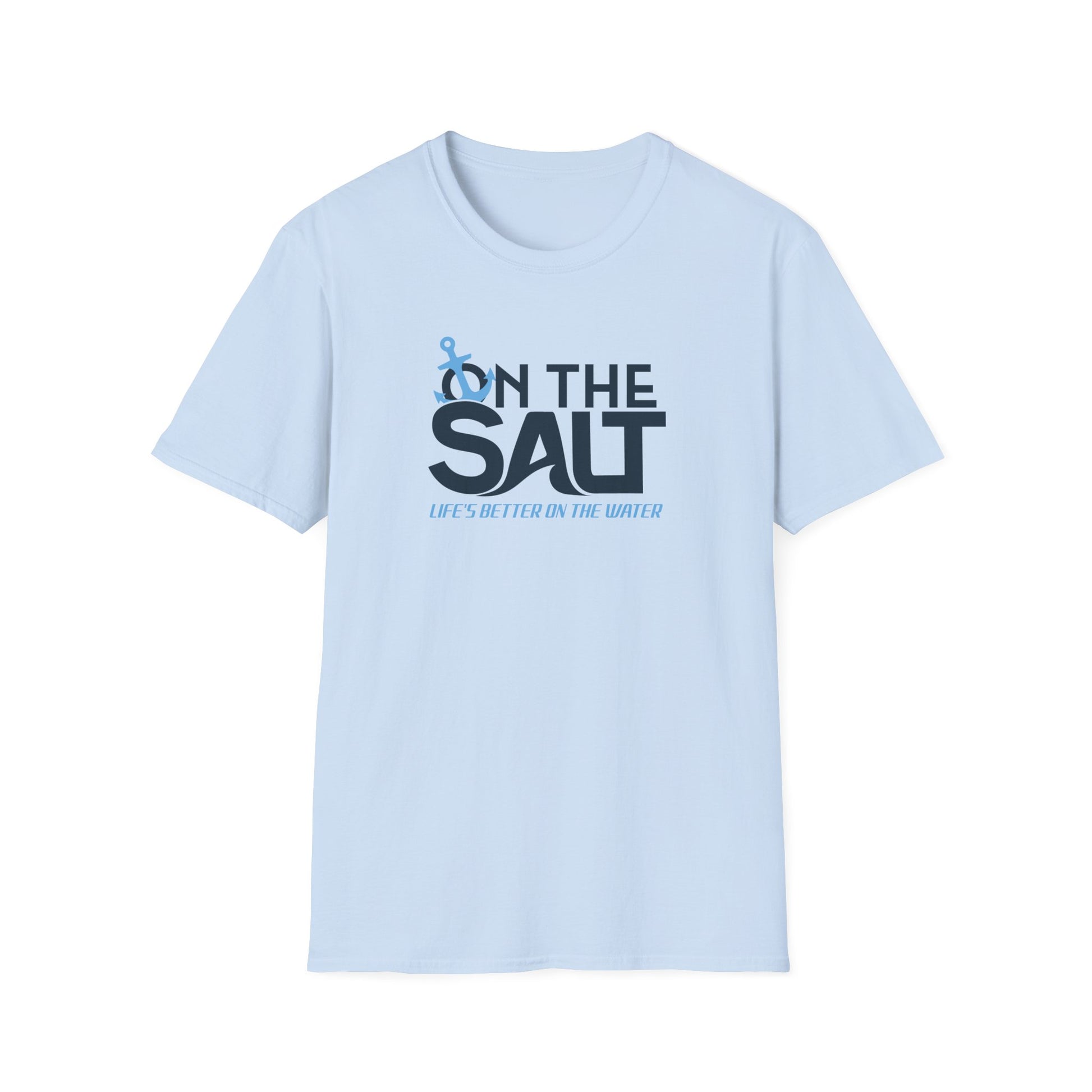 Light blue t-shirt with 'On The Salt' text design on a white background