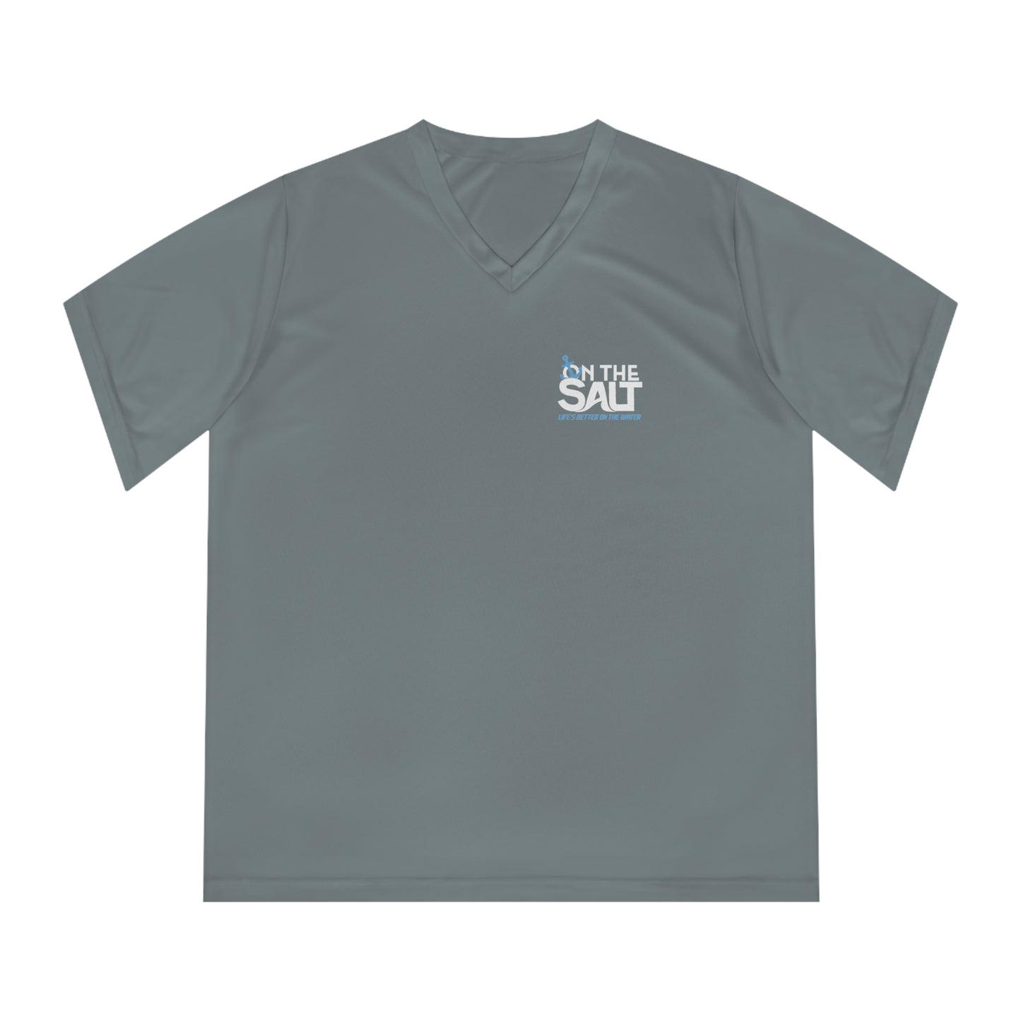 Gray t-shirt with 'On The Salt' logo on a white background
