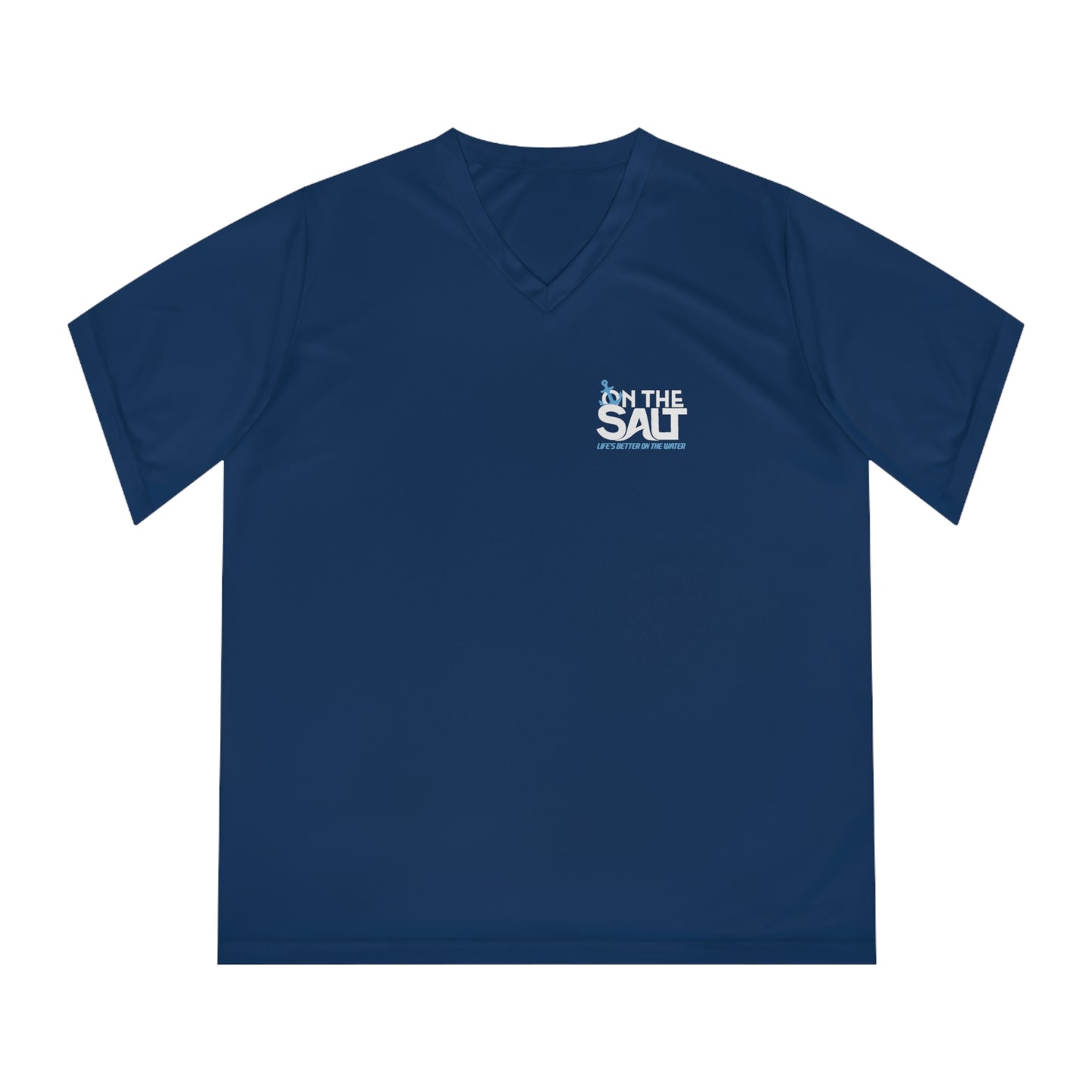 Navy blue t-shirt with 'On The Salt' logo on a white background